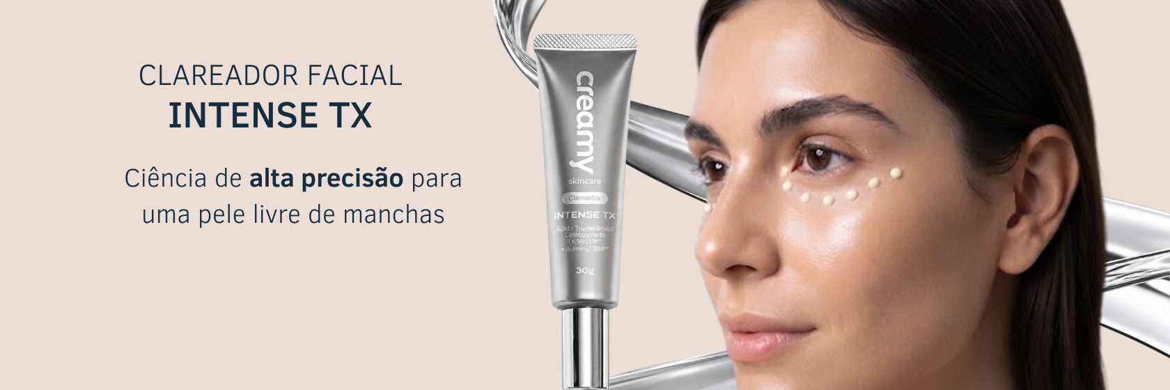 Clareador Creamy Intense TX, bisnaga de 30 g, com a textura em creme